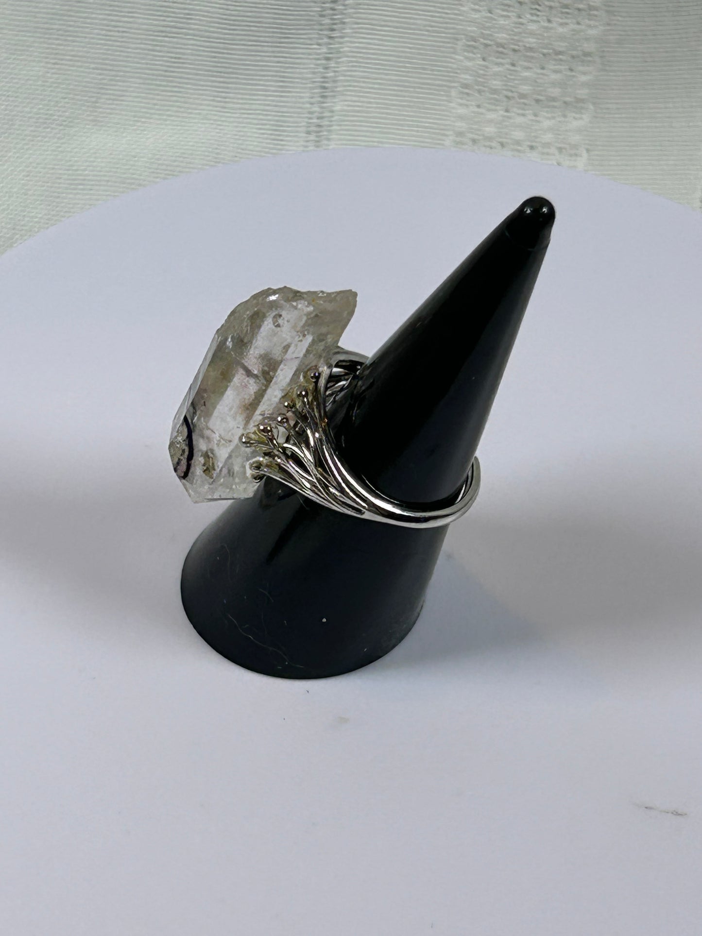 (#78) - CLEAR QUARTZ RAW ADJUSTABLE RING - 1-3/8" NEW