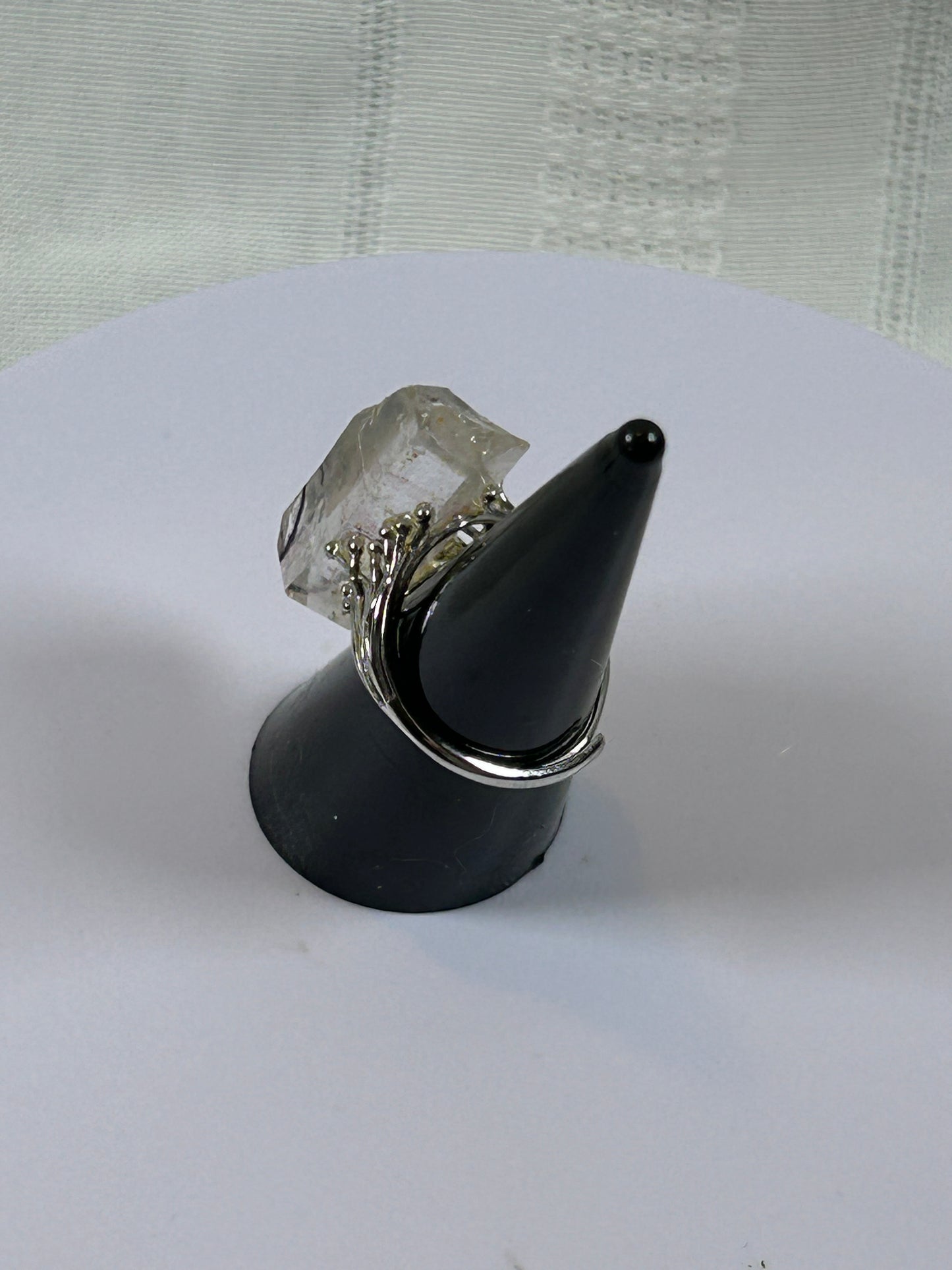 (#78) - CLEAR QUARTZ RAW ADJUSTABLE RING - 1-3/8" NEW