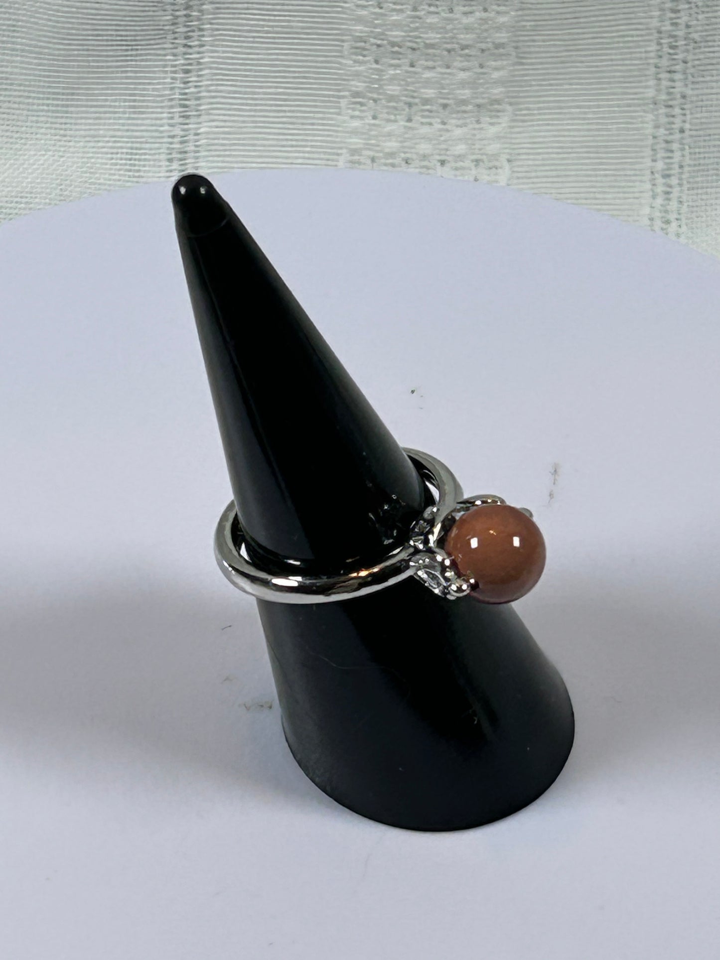 (#79) - PEACH MOONSTONE POLISHED CRYSTAL ADJUSTABLE RING - NEW