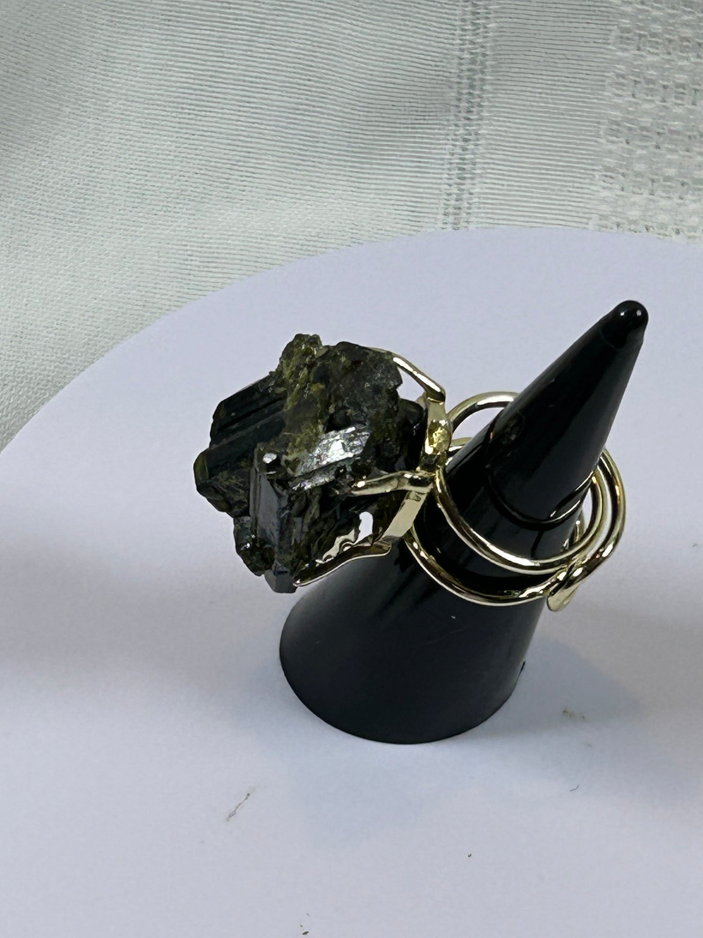 (#81) - GREEN TOURMALINE RAW CRYSTAL ADJUSTABLE RING - 29.5MM - NEW