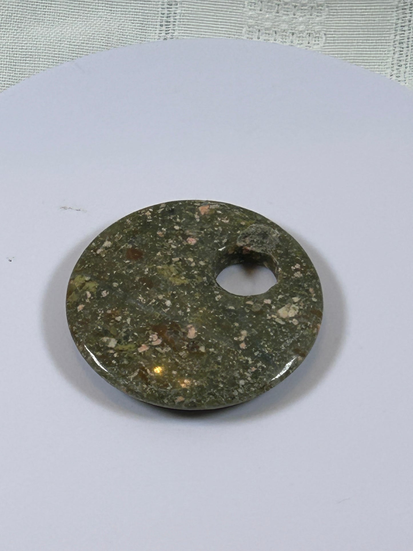 (#85) - UNAKITE JASPER DISK PENDANT - NEW