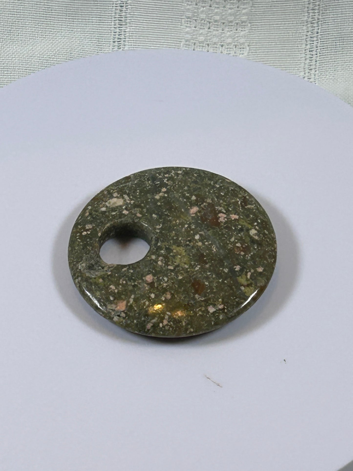 (#85) - UNAKITE JASPER DISK PENDANT - NEW
