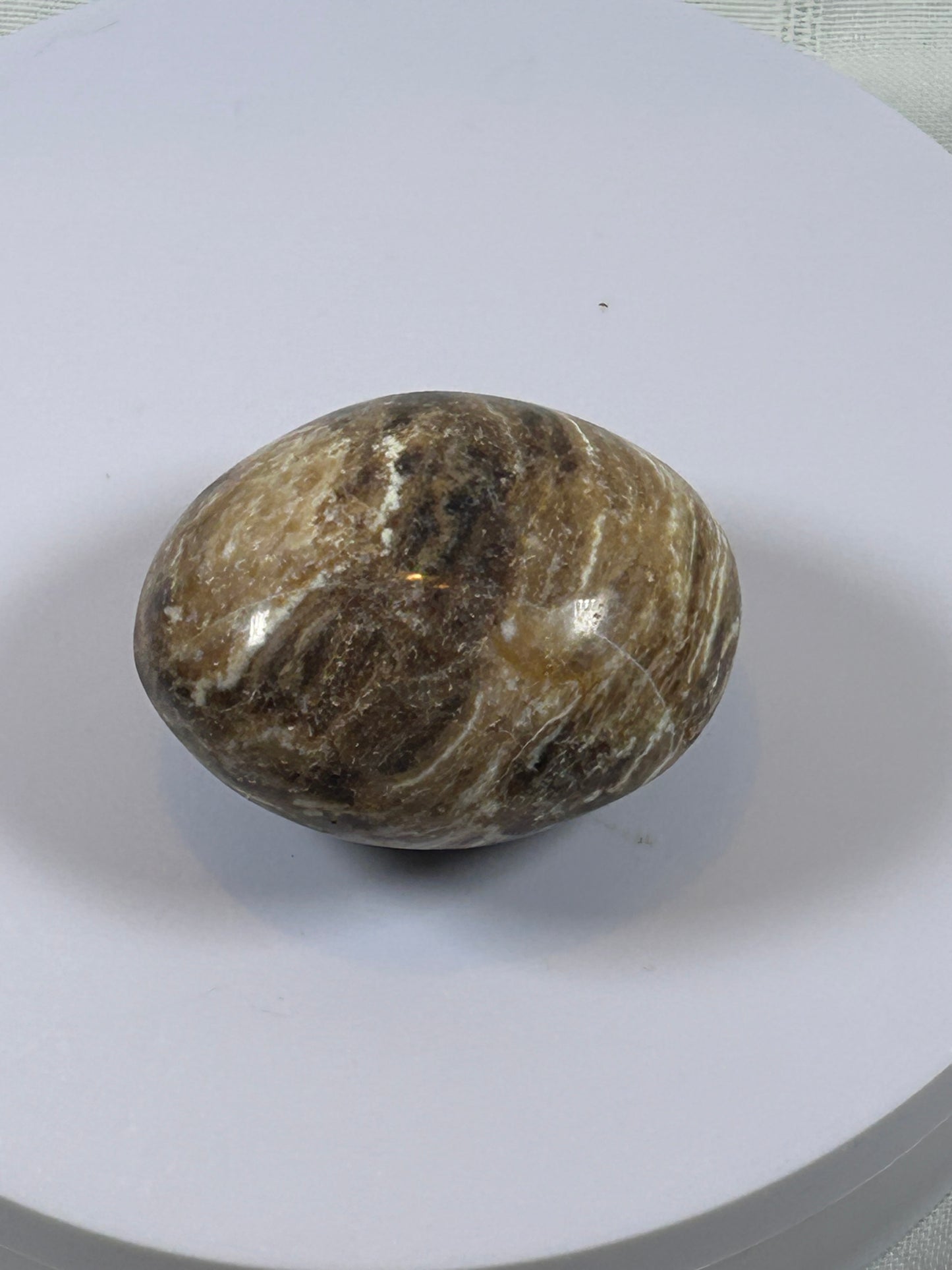(#102) - BROWN ARAGONITE PALM STONE POLISHED - NEW