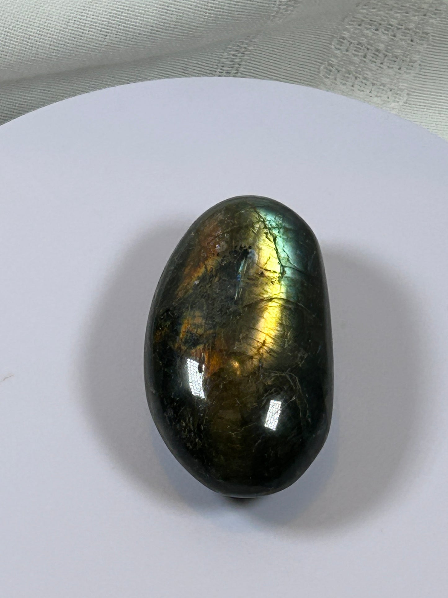(#128) - LABRADORITE PALM STONE POLISHED - NEW