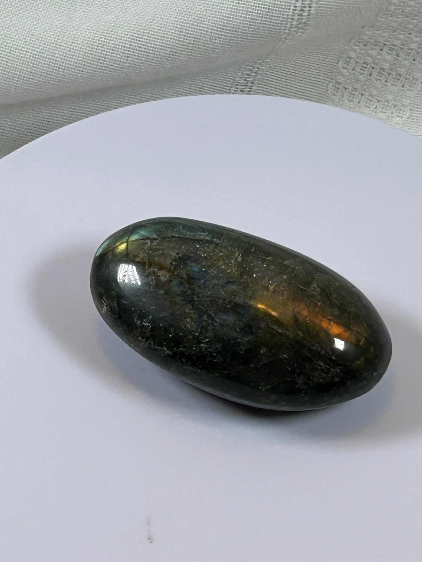 (#128) - LABRADORITE PALM STONE POLISHED - NEW