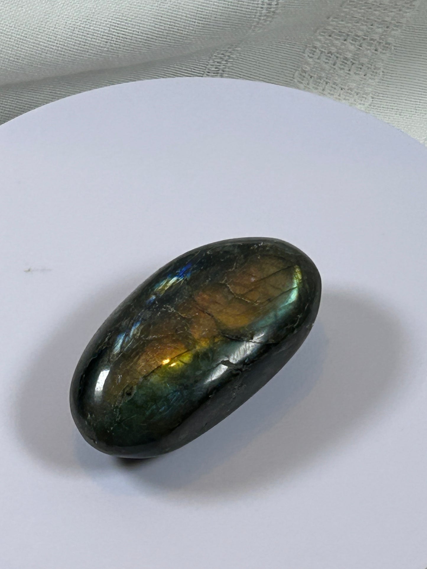 (#128) - LABRADORITE PALM STONE POLISHED - NEW