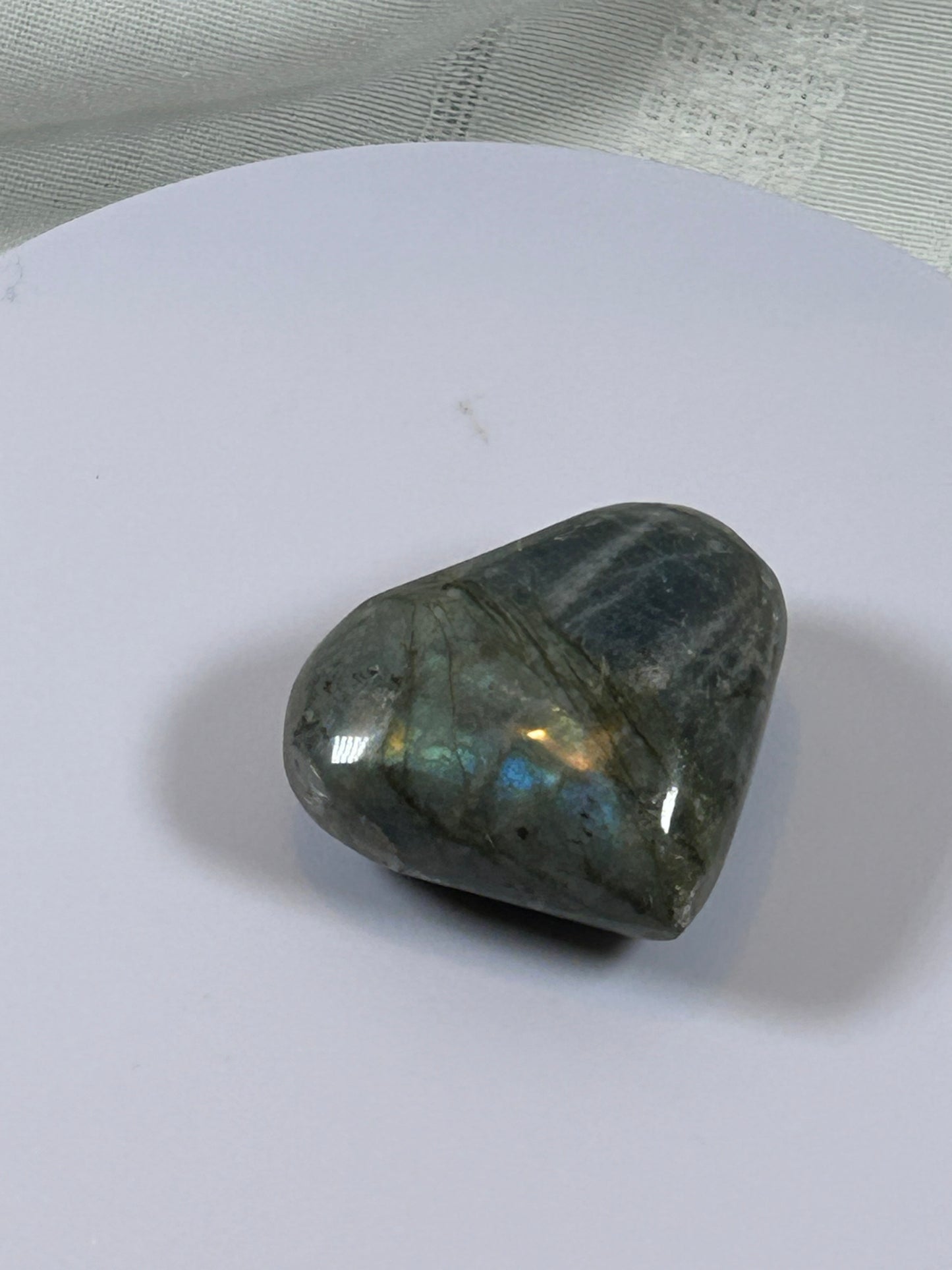 (#138) - LABRADORITE HEART STONE POLISHED - NEW