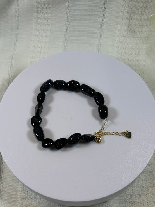 (#187) - BLACK GOLDSTONE CRYSTAL ADJUSTABLE BRACELET - NEW