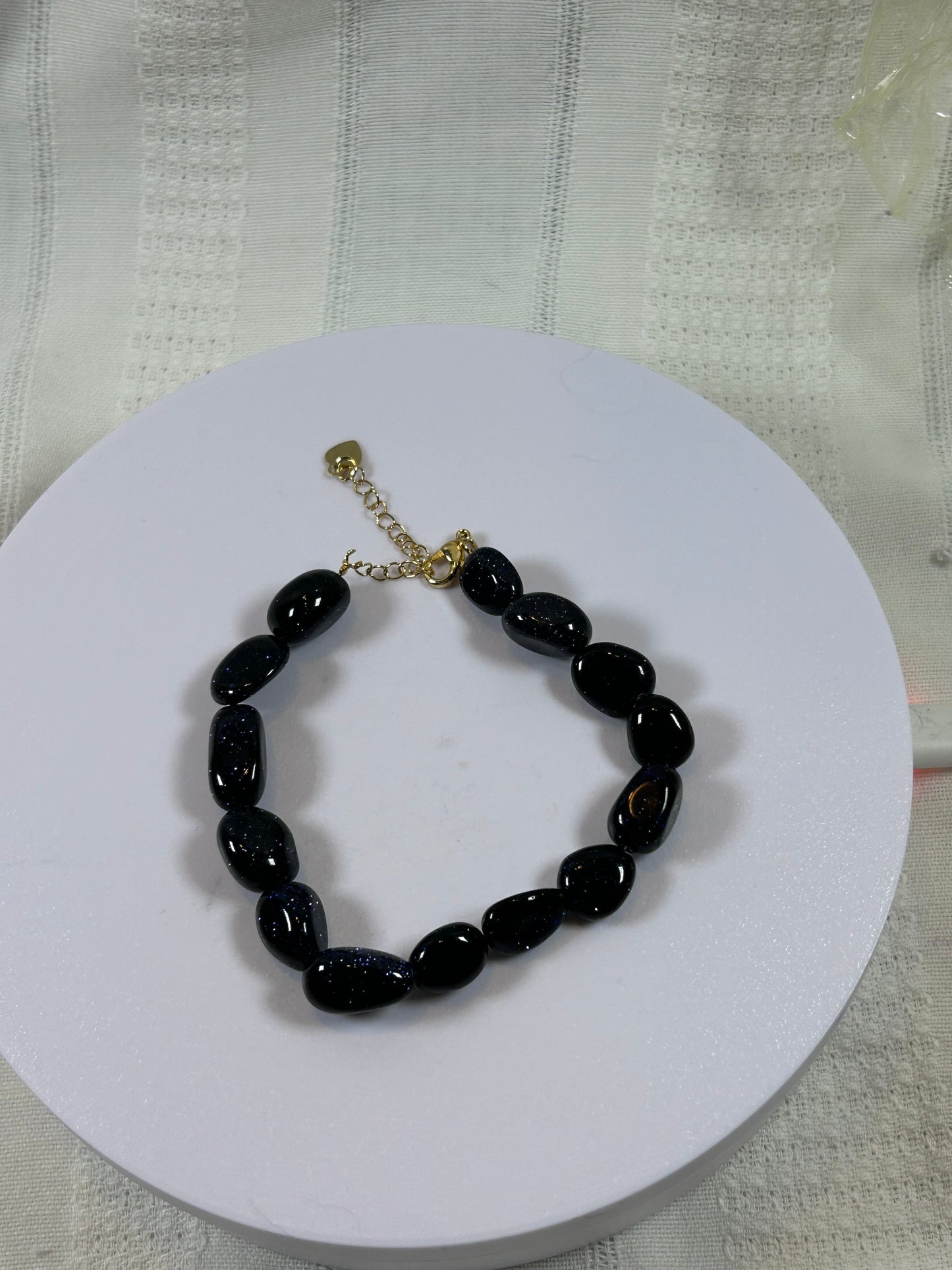 (#187) - BLACK GOLDSTONE CRYSTAL ADJUSTABLE BRACELET - NEW