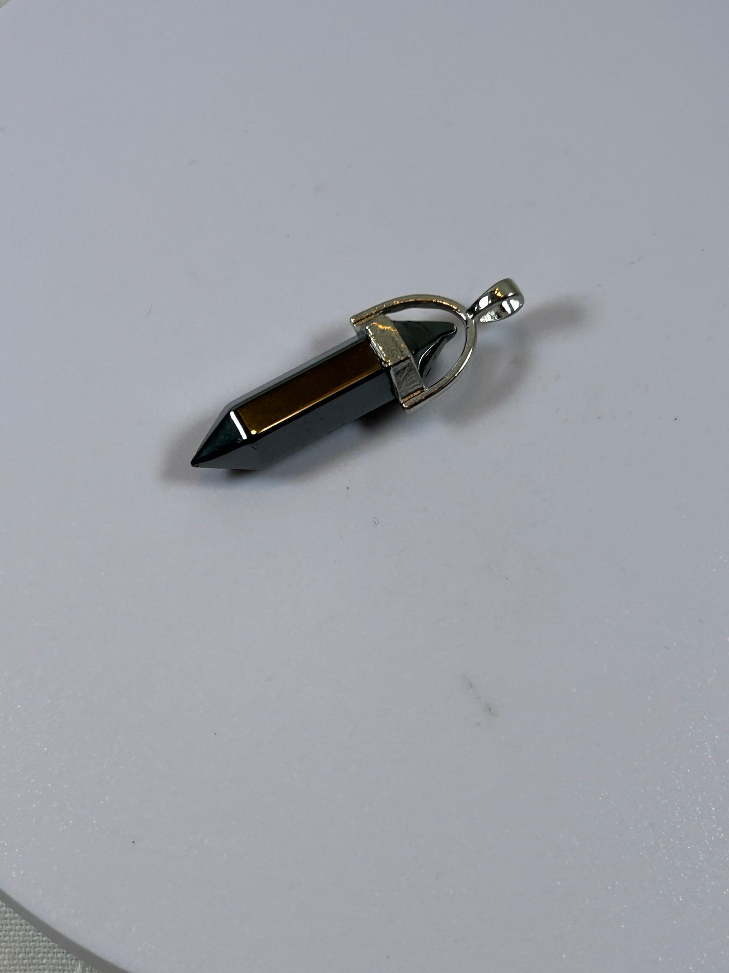 (#203) - HEMATITE CRYSTAL DOUBLE POINT PENDANT - NEW