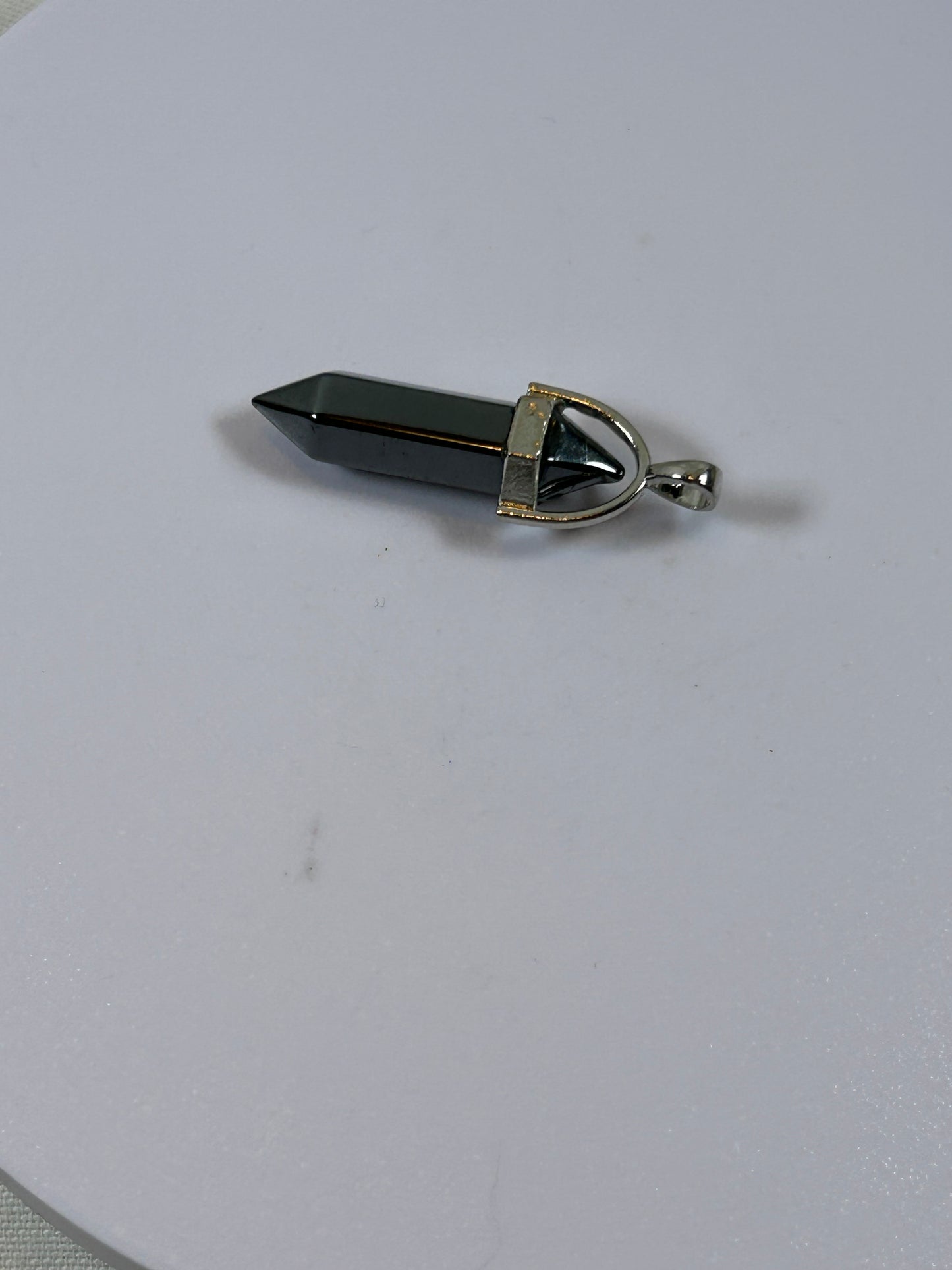 (#203) - HEMATITE CRYSTAL DOUBLE POINT PENDANT - NEW