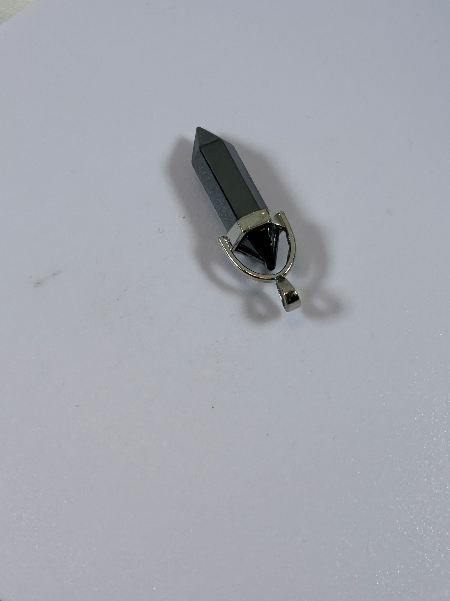 (#203) - HEMATITE CRYSTAL DOUBLE POINT PENDANT - NEW