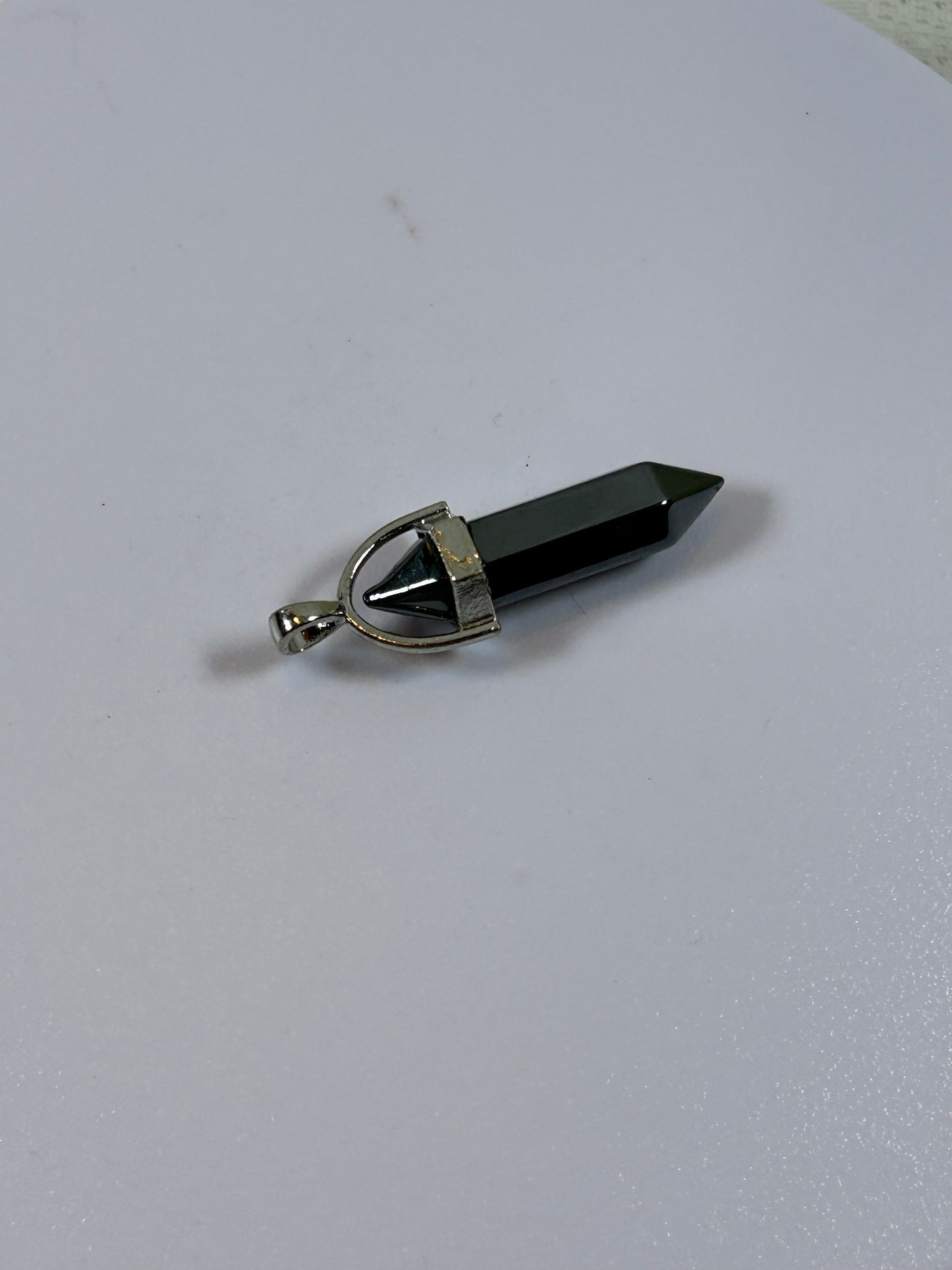 (#203) - HEMATITE CRYSTAL DOUBLE POINT PENDANT - NEW