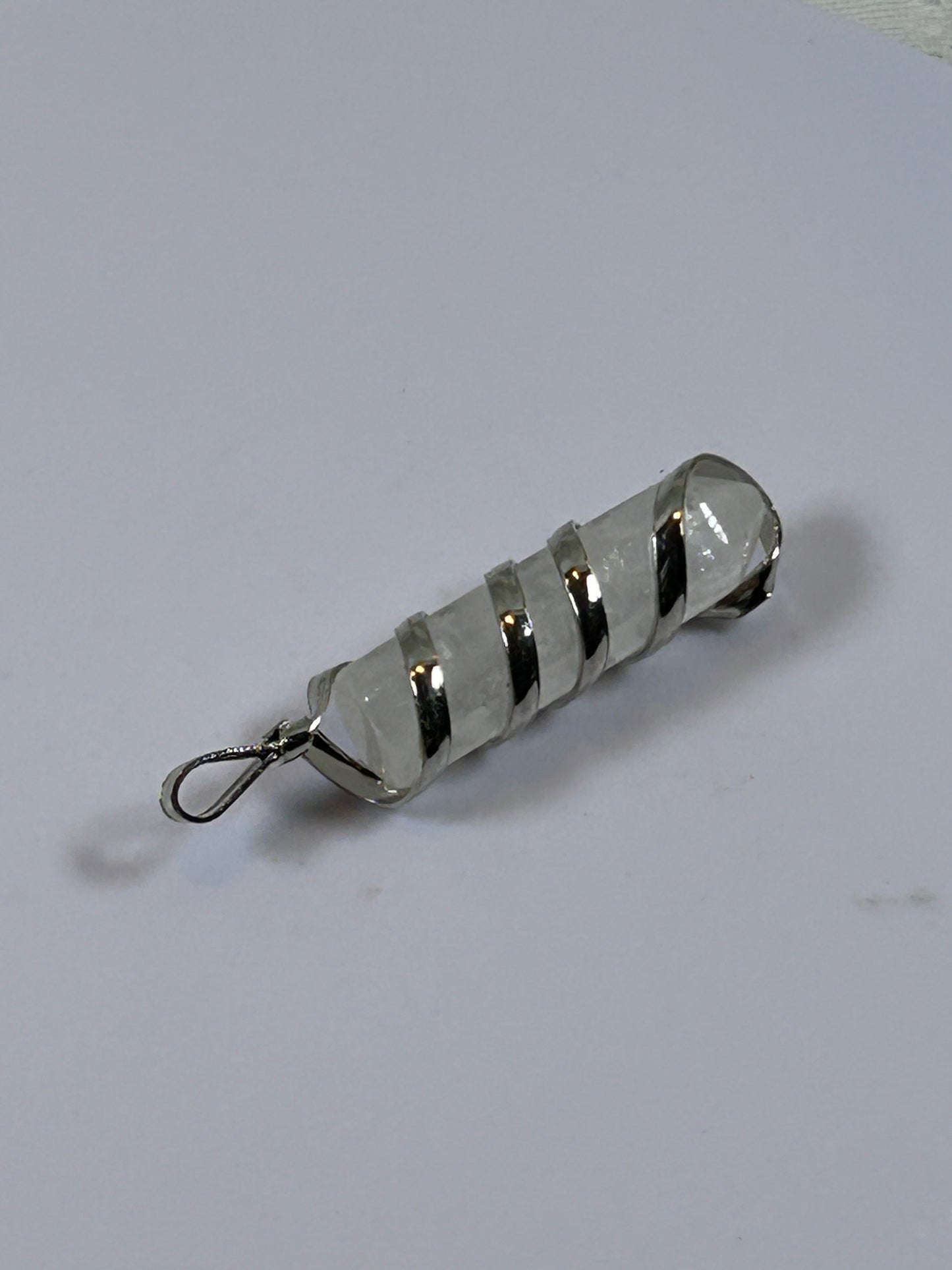 (#209) - CLEAR QUARTZ SINGLE POINT CRYSTAL WRAPPED PENDANT - NEW