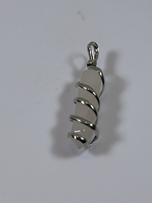 (#210) - ROSE QUARTZ SINGLE POINT CRYSTAL WRAPPED PENDANT - NEW