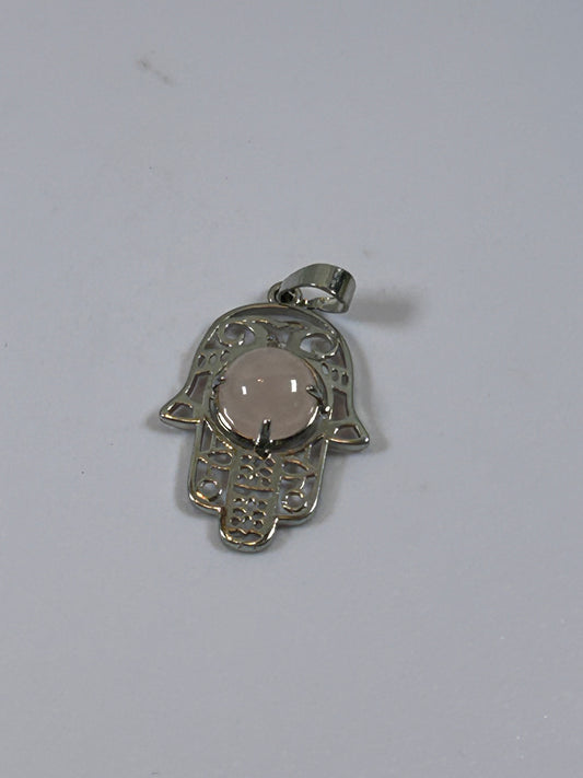 (#211) - ROSE QUARTZ HAMSA HAND PENDANT - NEW