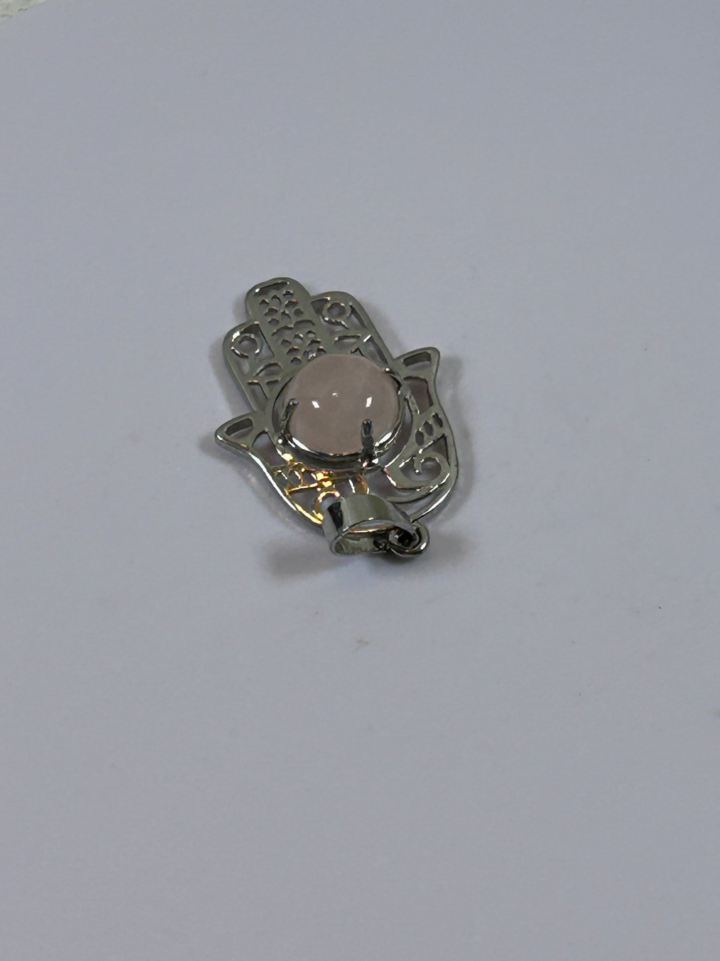 (#211) - ROSE QUARTZ HAMSA HAND PENDANT - NEW