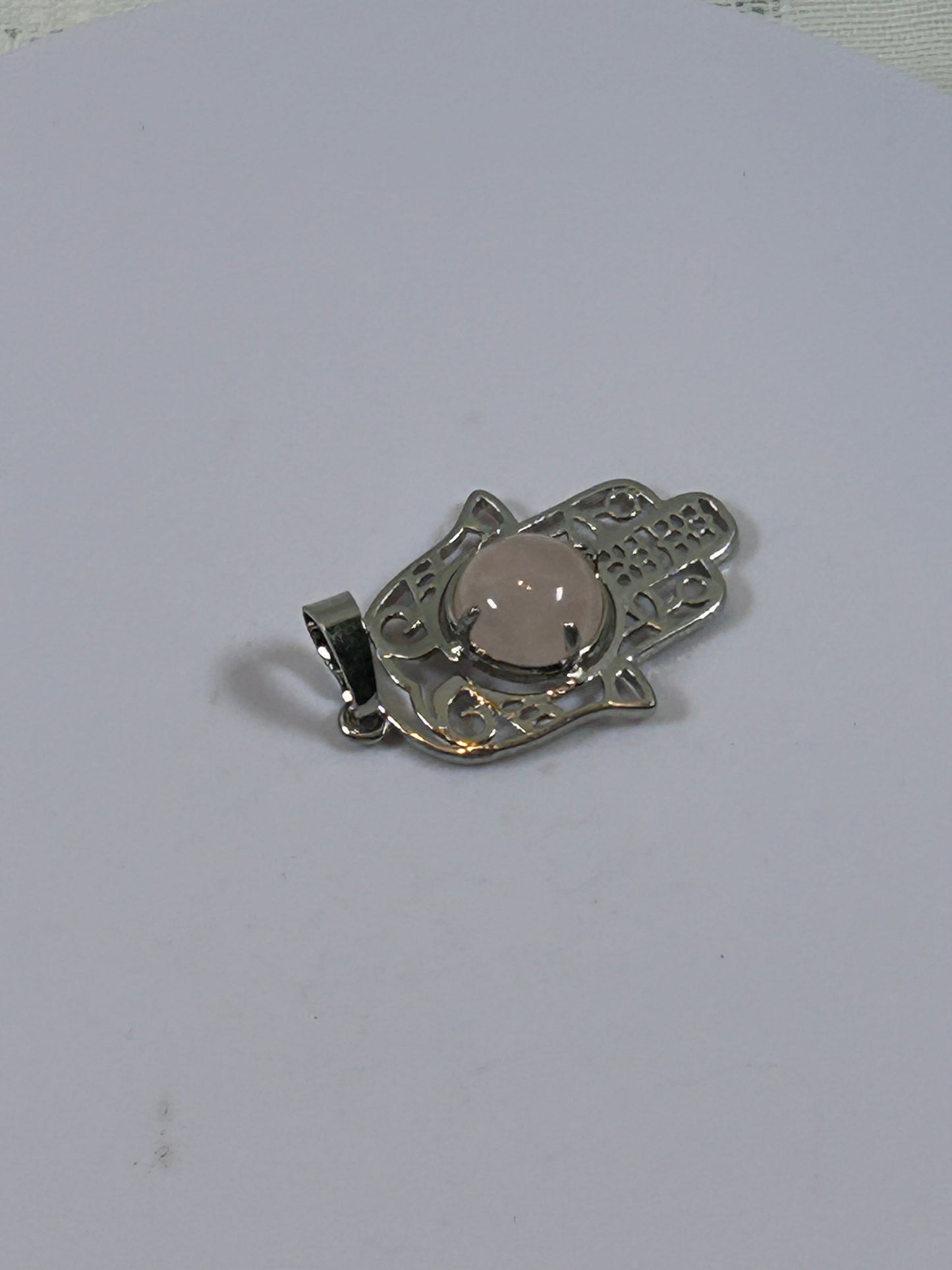 (#211) - ROSE QUARTZ HAMSA HAND PENDANT - NEW