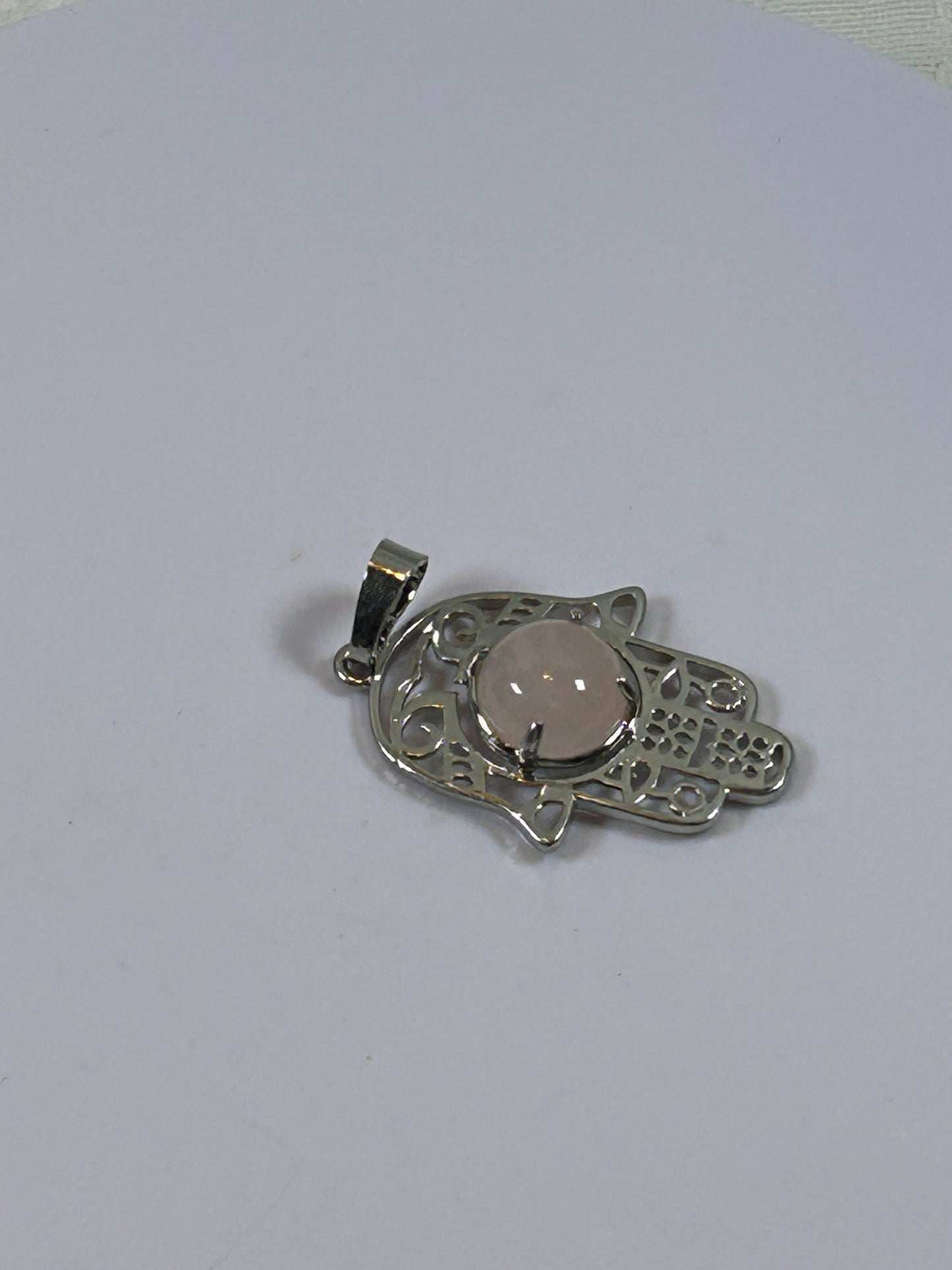 (#211) - ROSE QUARTZ HAMSA HAND PENDANT - NEW