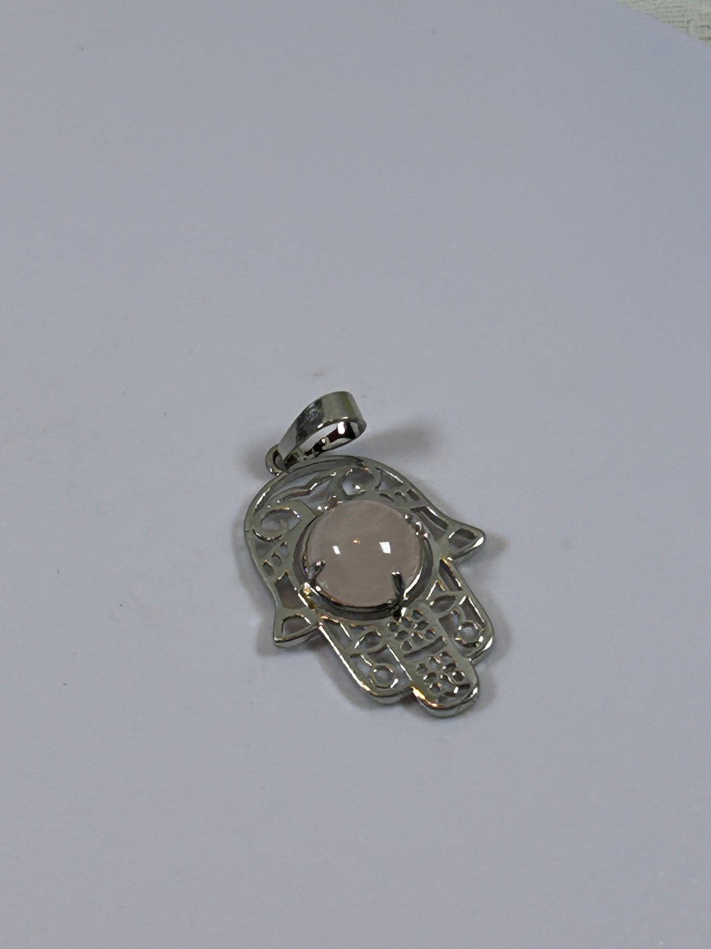 (#211) - ROSE QUARTZ HAMSA HAND PENDANT - NEW