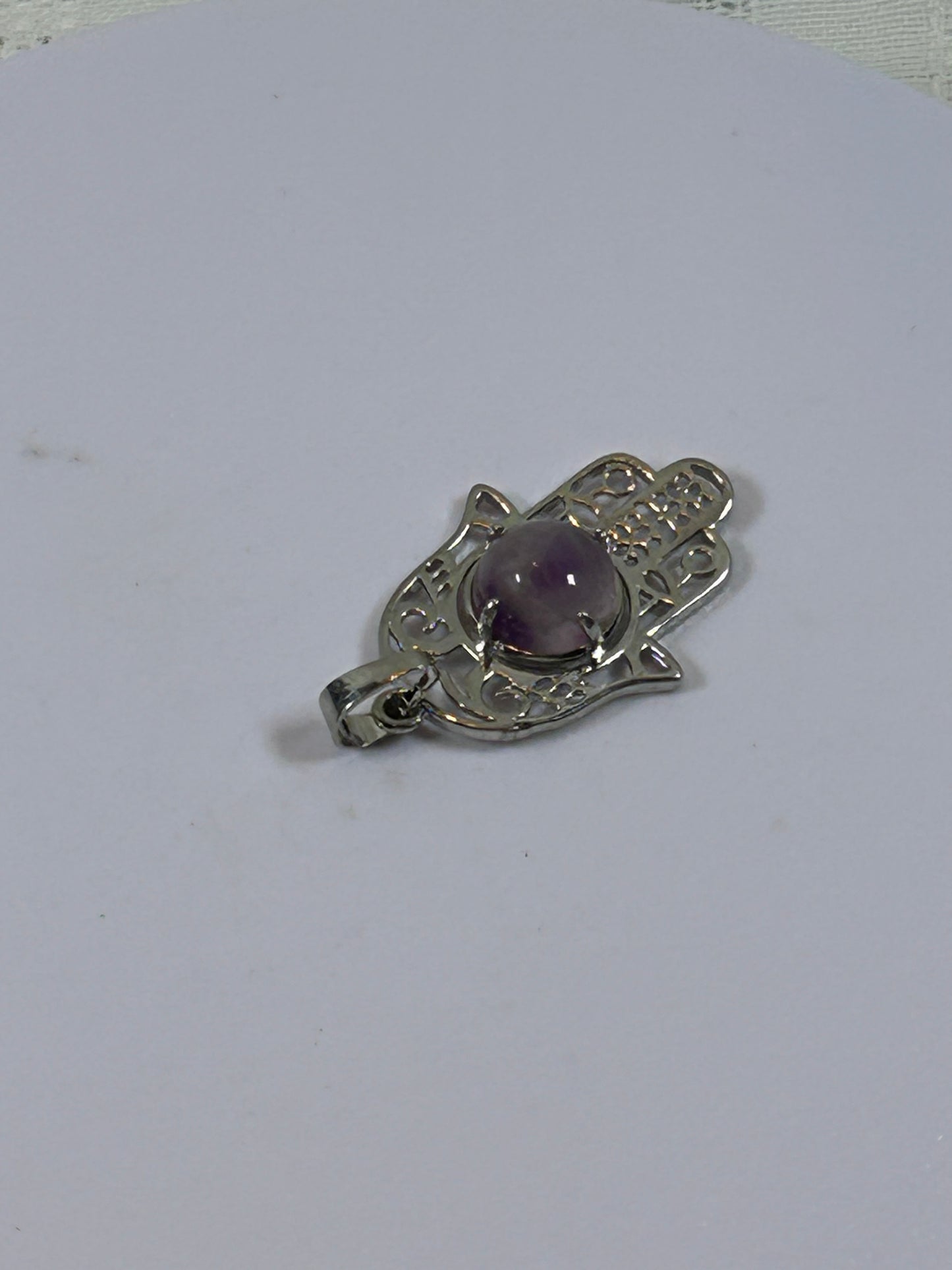 (#212) - AMETHYST HAMSA HAND PENDANT - NEW