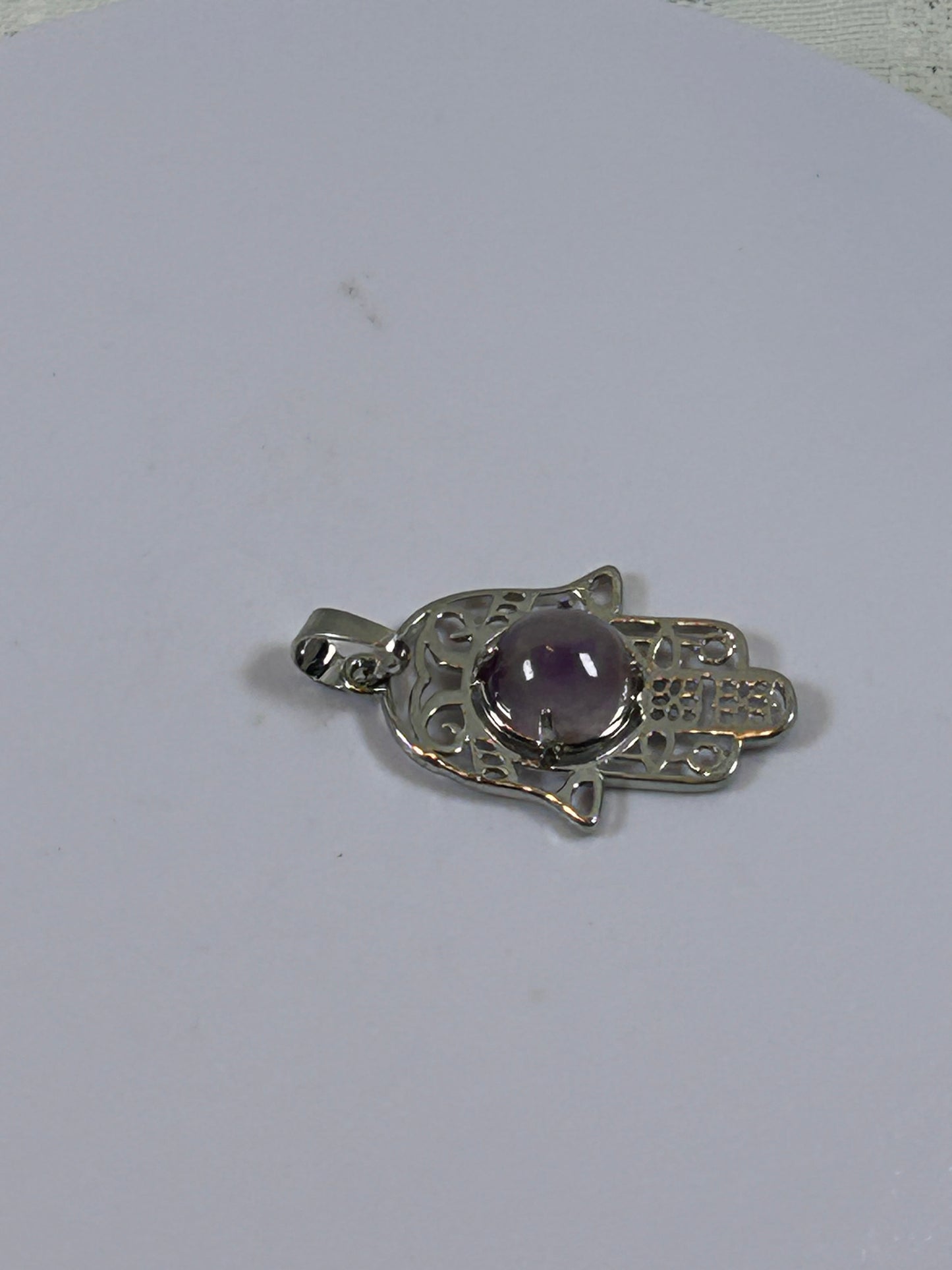 (#212) - AMETHYST HAMSA HAND PENDANT - NEW