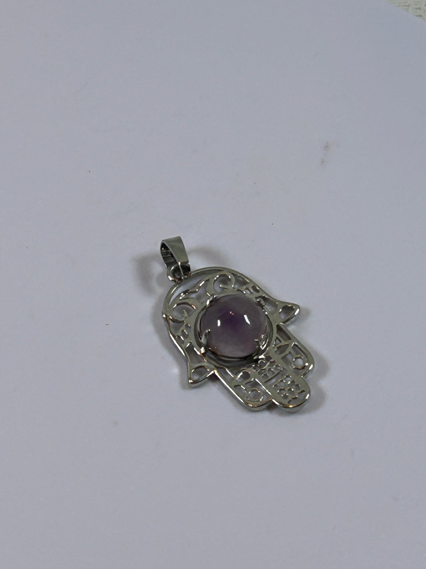 (#212) - AMETHYST HAMSA HAND PENDANT - NEW