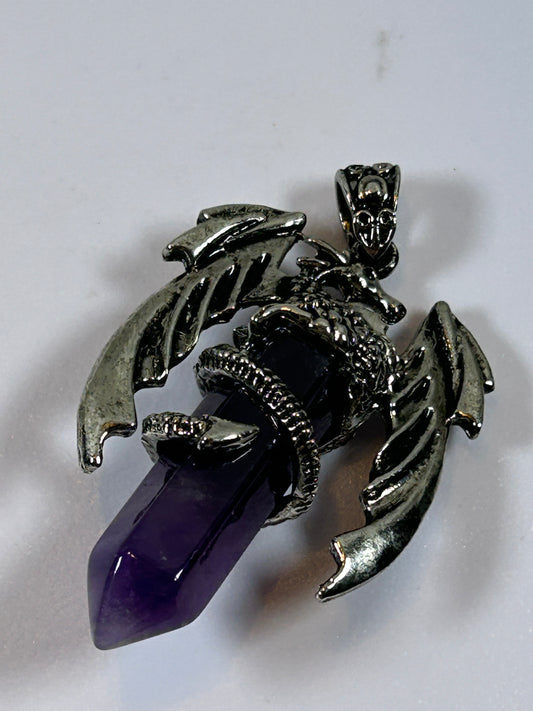 (#215) - AMETHYST POINT PENDANT WITH WINGS - NEW