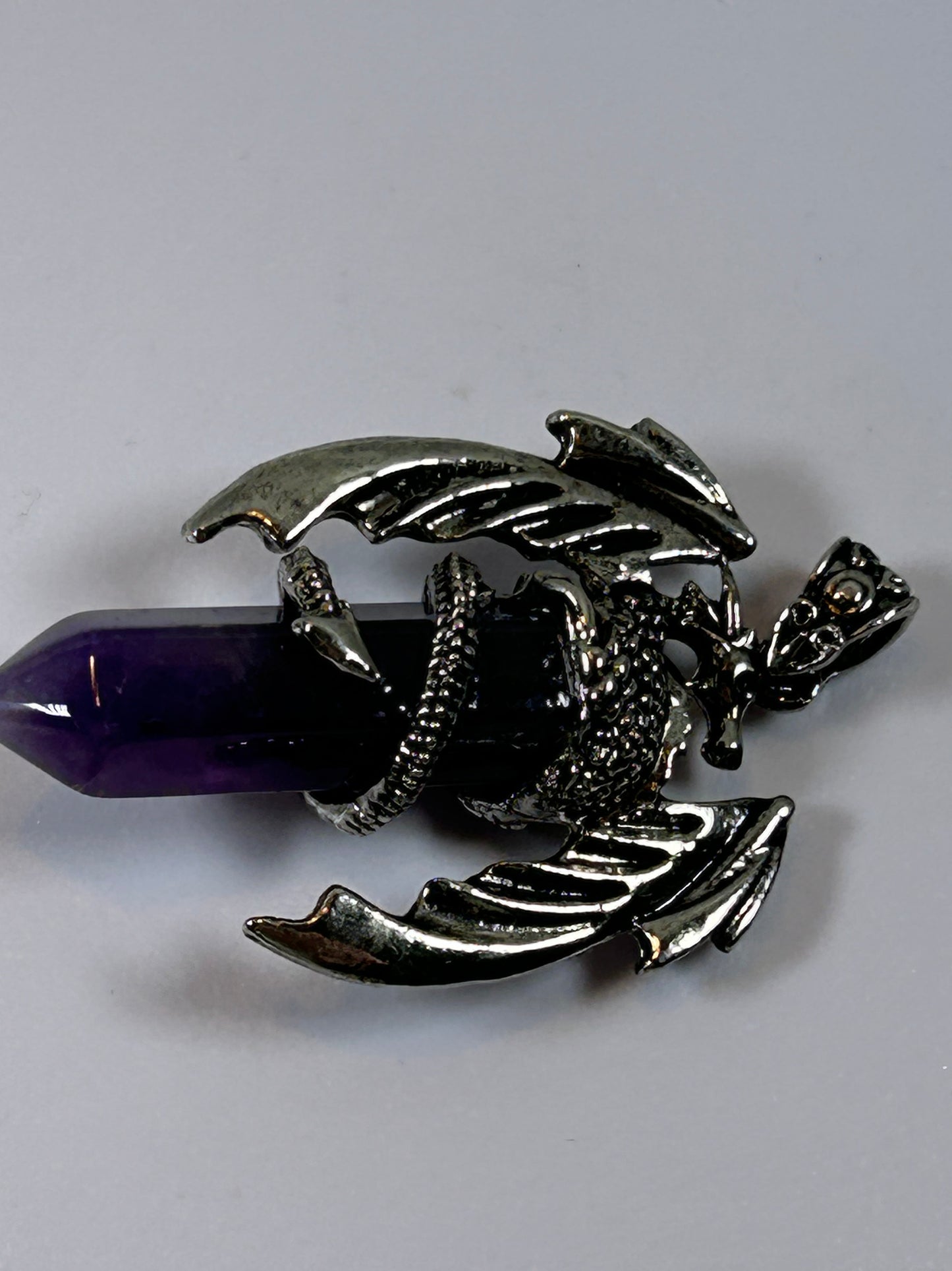 (#215) - AMETHYST POINT PENDANT WITH WINGS - NEW