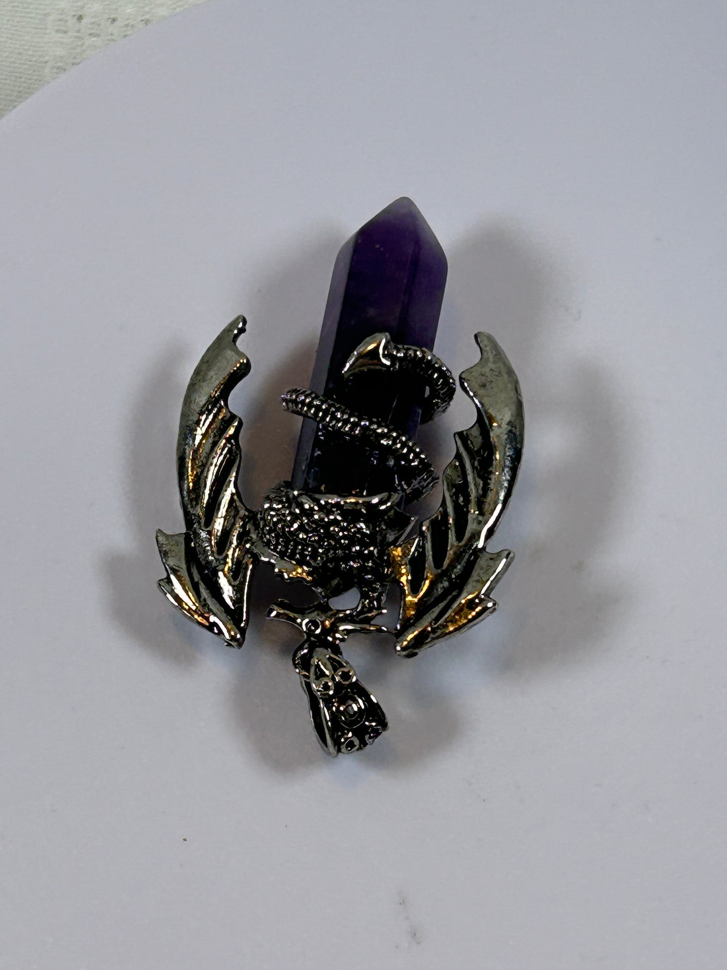 (#215) - AMETHYST POINT PENDANT WITH WINGS - NEW