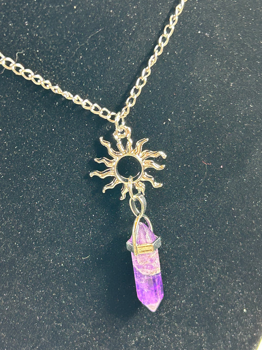 (#218) - AMETHYST POINT PENDANT WITH SUN CHAIN - NEW