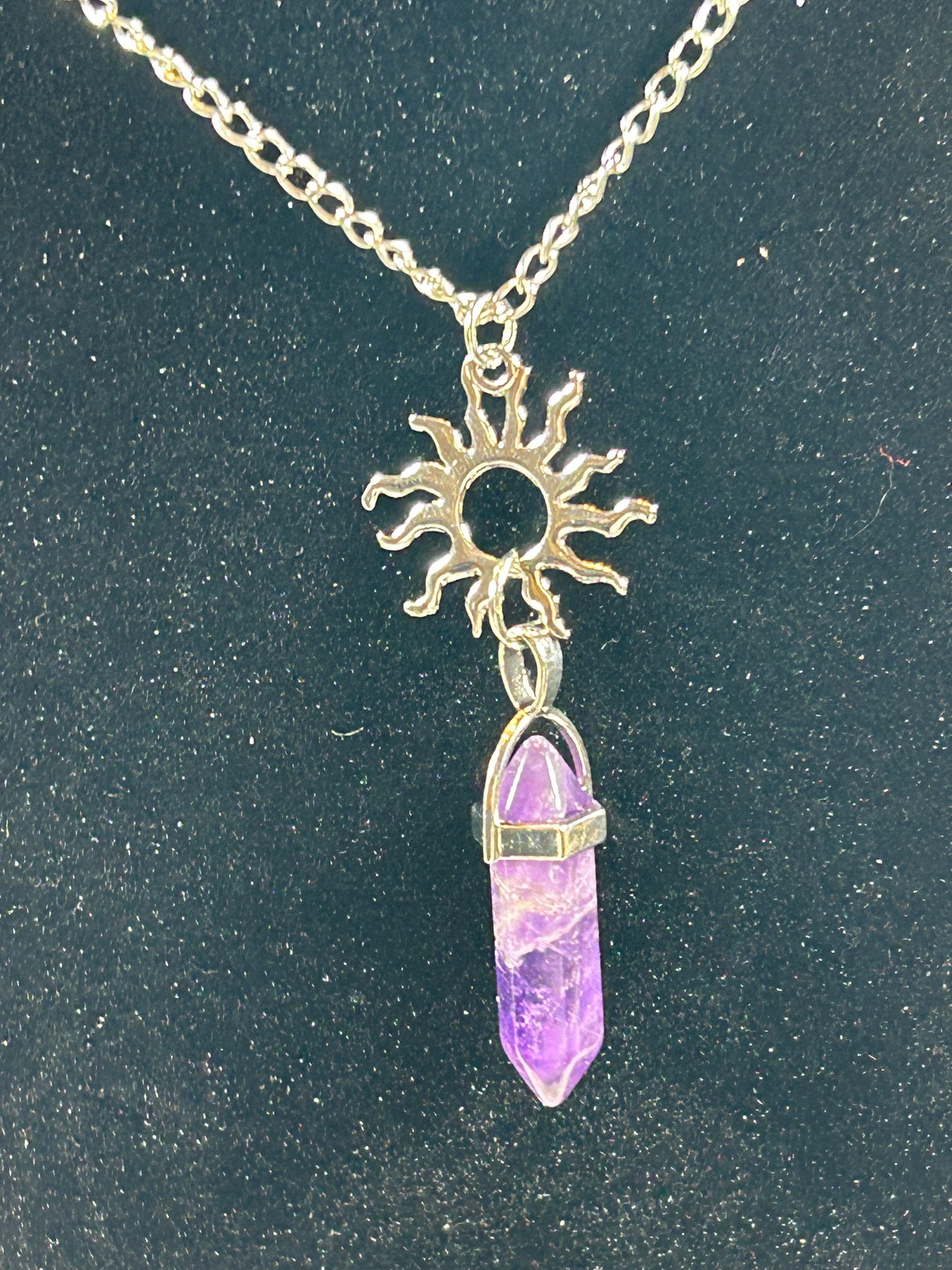 (#218) - AMETHYST POINT PENDANT WITH SUN CHAIN - NEW