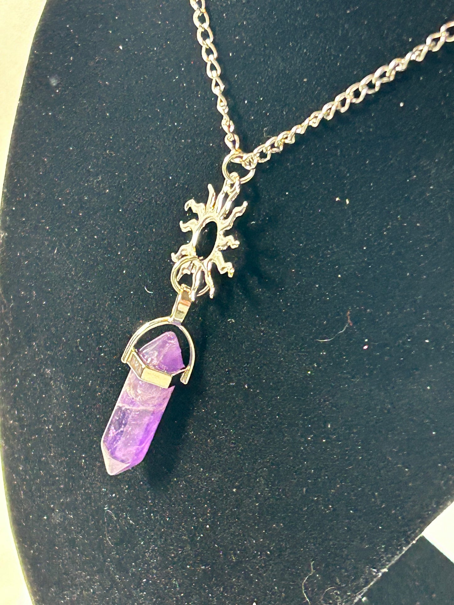 (#218) - AMETHYST POINT PENDANT WITH SUN CHAIN - NEW