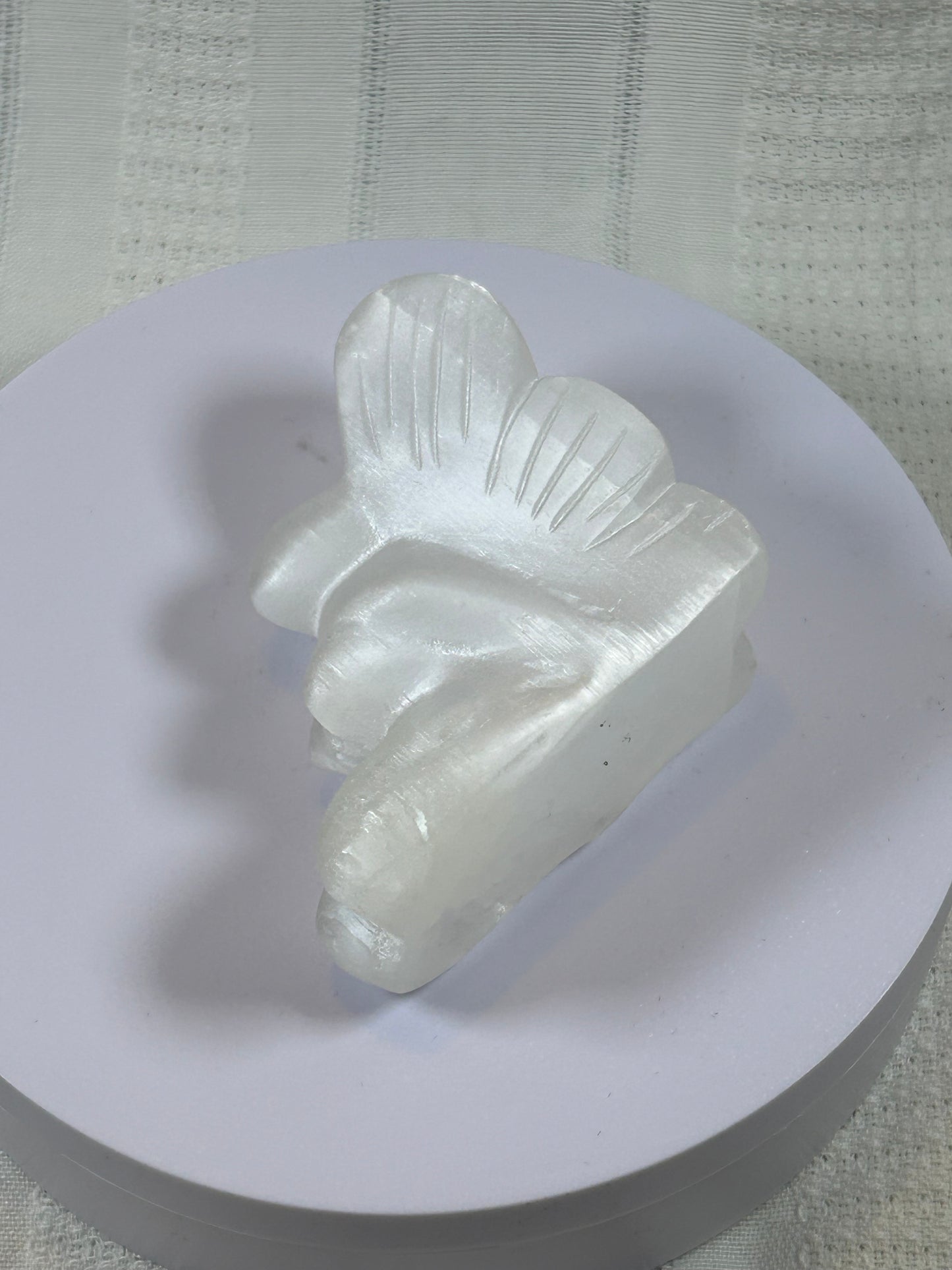 (#201) - SATIN SELENITE ANGEL CARVING - NEW