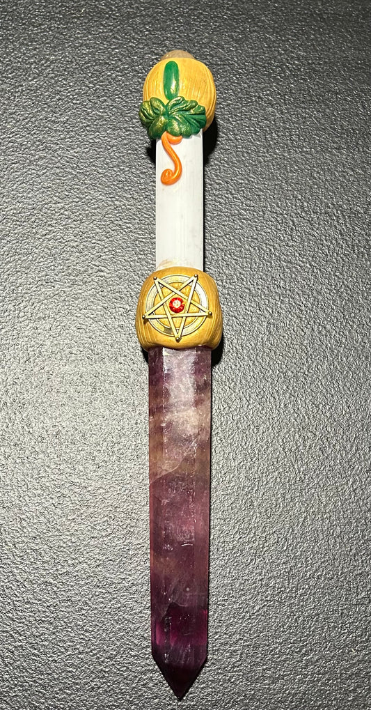 (#1228) - Fluorite Wand with Pentacle - New