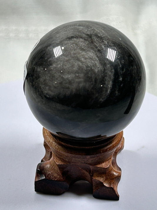 (#438) - Silver Obsidian Sphere - New