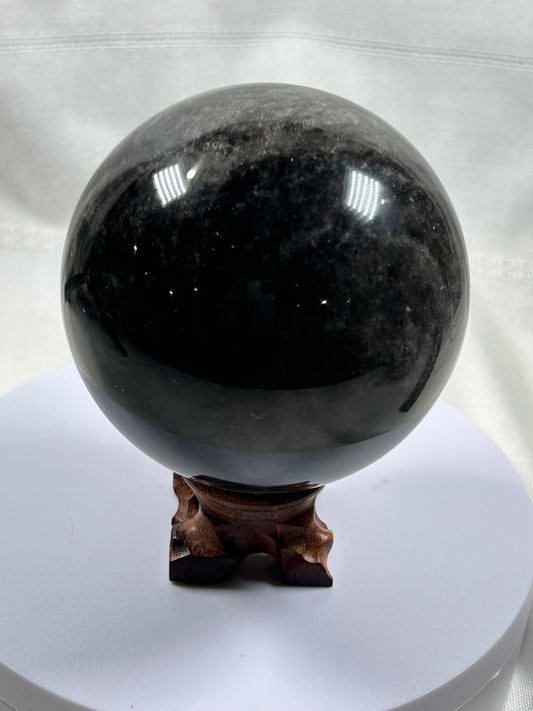 (#516) - Silver Obsidian Sphere - New
