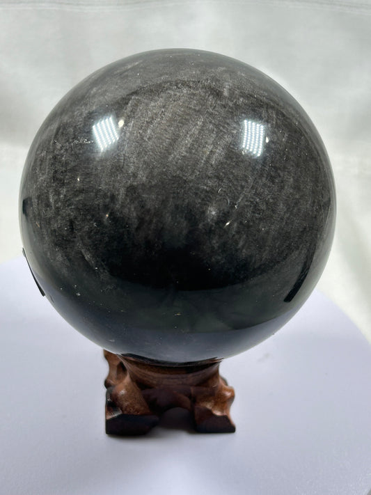(#489) - Silver Obsidian Sphere - New