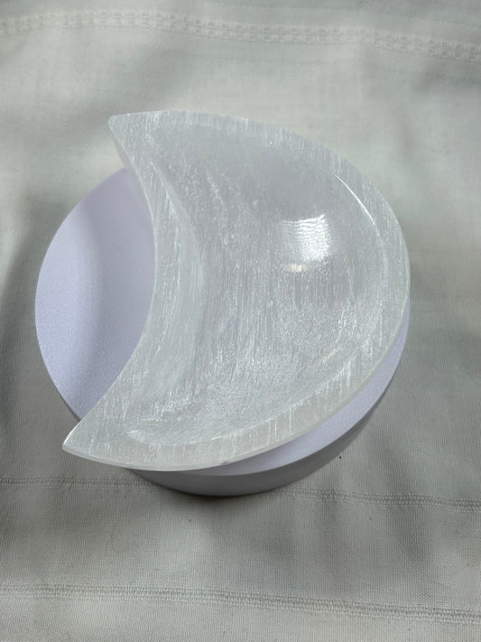 (#1042) - Selenite Moon Bowl - New