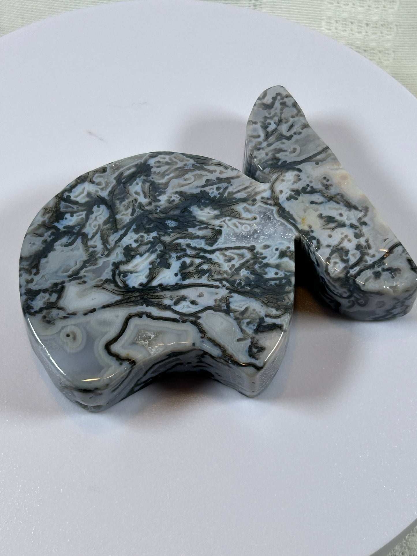 (#6) - OCEAN JASPER 3/4 MOON CARVING - NEW