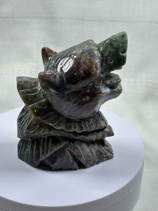 (#1082) - Ocean Jasper Wolf Head - New