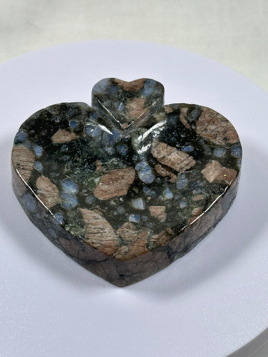 (#1081) - Red Snowflake Obsidian Heart Shaped Bowl - New