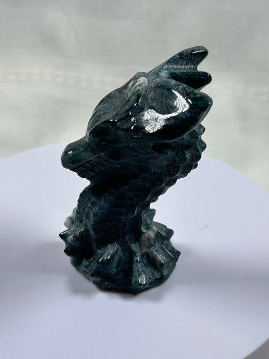 (#1100) - Moss Agate Dragon's Head - New