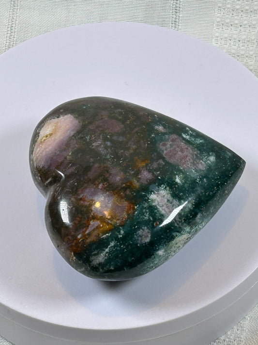 (#38) - OCEAN JASPER LARGE HEART CARVING - NEW