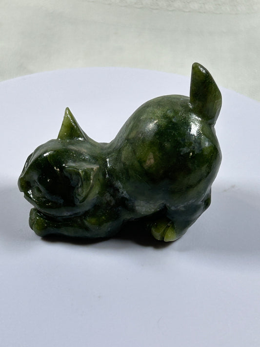 (#1166) - Jade Bowing Cat - New