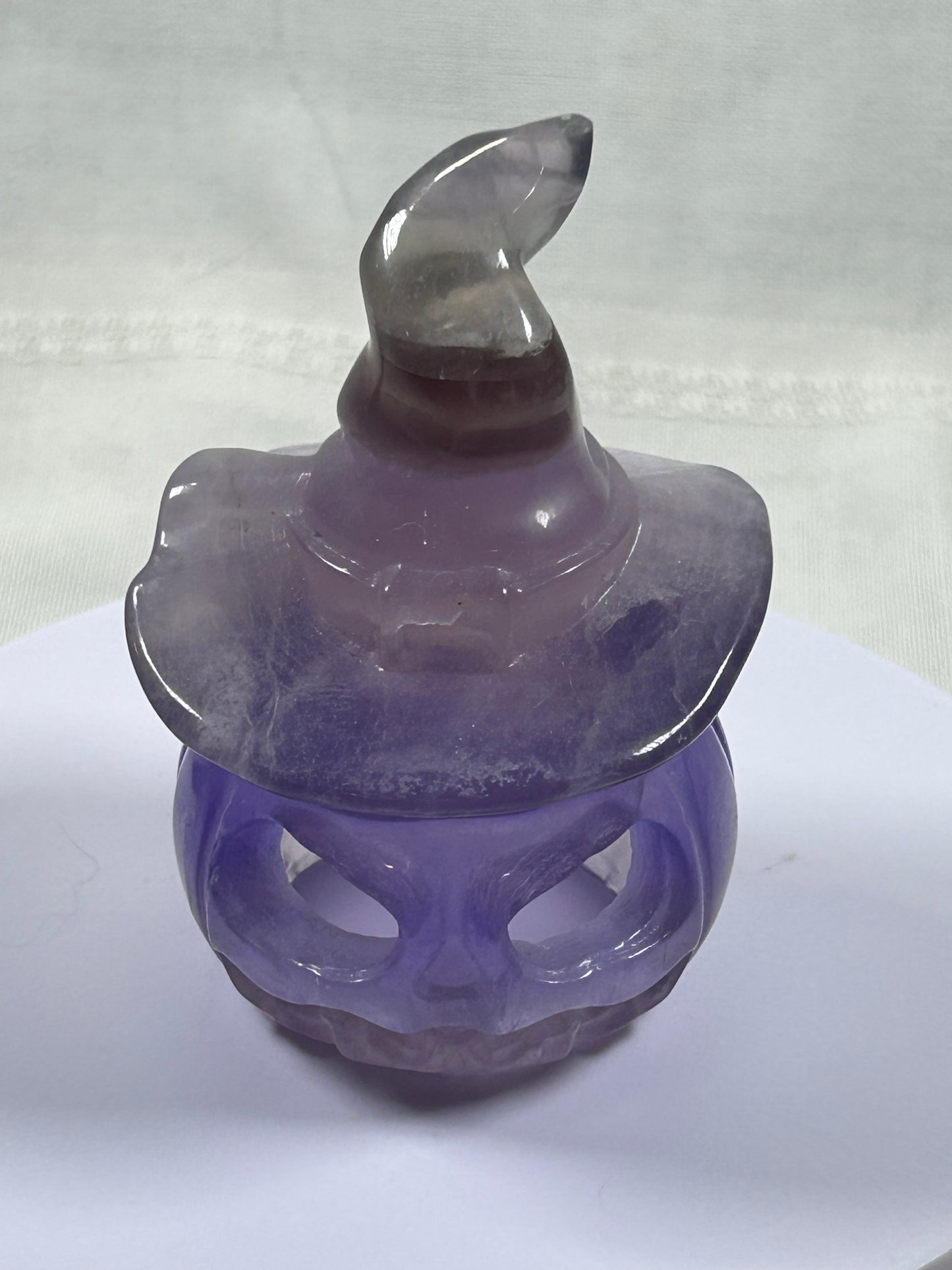 (#1170) - Fluorite Pumpkin Head Witch Hat - New