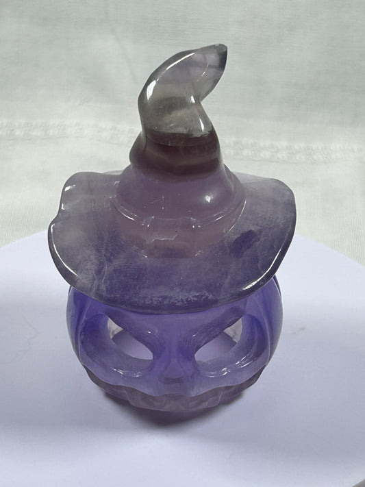 (#1170) - Fluorite Pumpkin Head Witch Hat - New