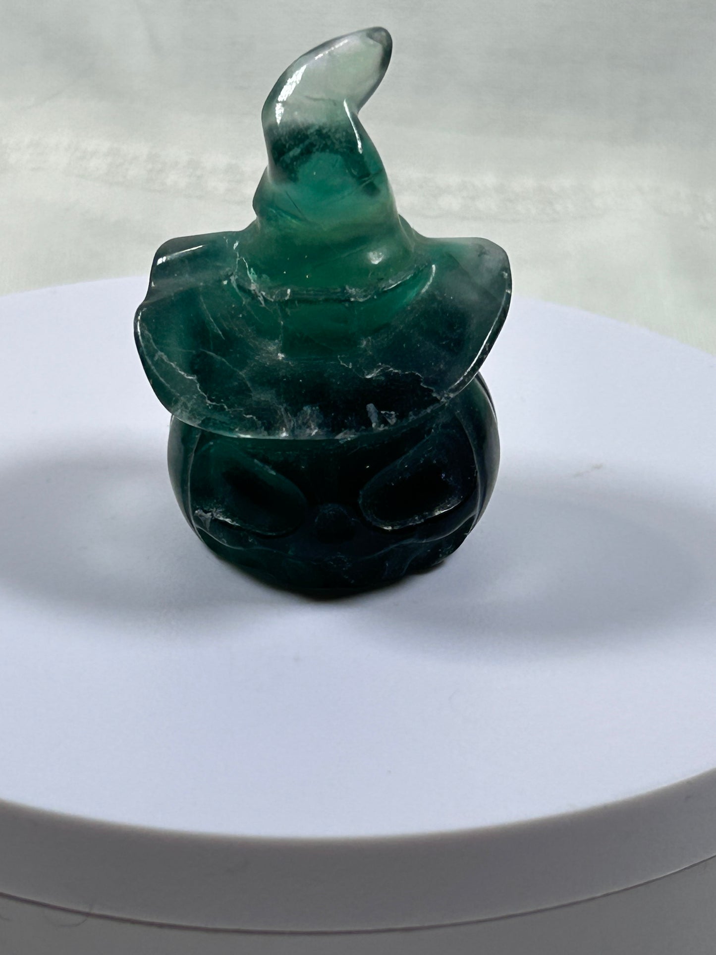 (#1172) - Fluorite Pumpkin Head Witch Hat - New