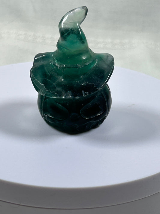(#1172) - Fluorite Pumpkin Head Witch Hat - New