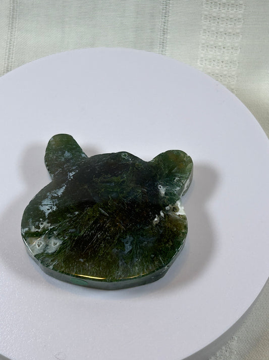 (#40) - GREEN MOSS AGATE BEAR HEAD CARVING - NEW